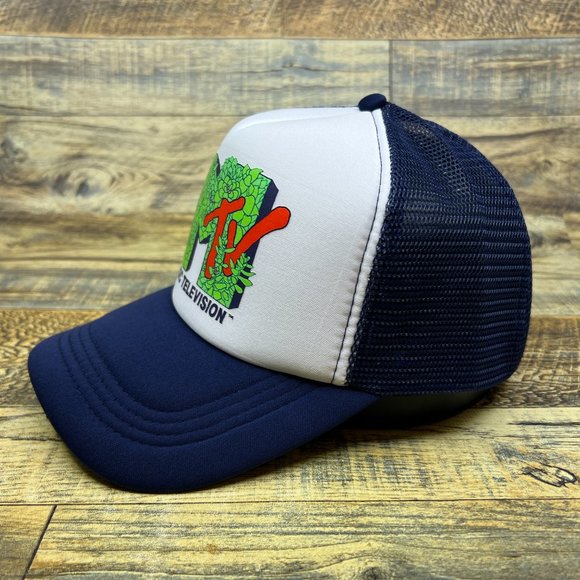 MTV Leaves Mens Trucker Hat Navy Snapback 90s Nostalgic Retro TV Baseball Cap - Picture 4 of 8